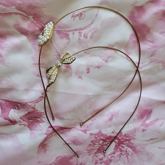 Jesus Diamante Gyaru Gold Heart And Bow Pearl And Rhinestone Headband Set - Picture 6 of 10